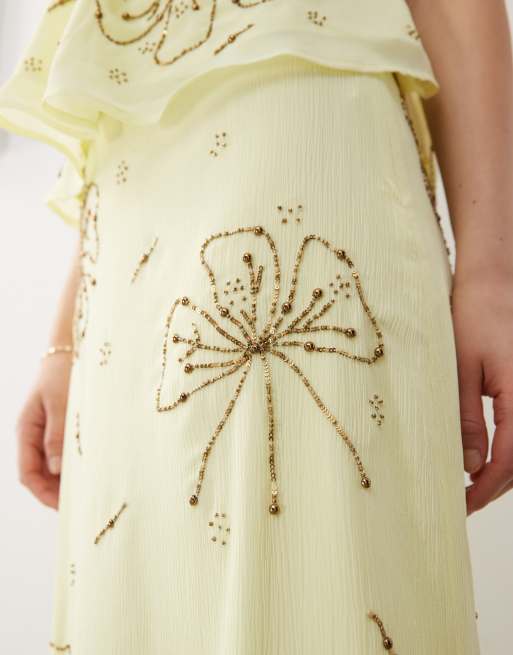 Reclaimed Vintage – Limited Edition – Gul maxikjol med blommigt broderi, 3 av 5
