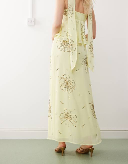 Reclaimed Vintage – Limited Edition – Gul maxikjol med blommigt broderi, 4 av 5