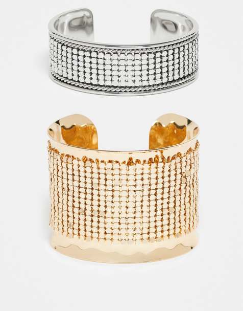 Reclaimed Vintage – Limited Edition – Guld- och silverfärgade, stela armband med ringbrynjedesign, 2-pack - view 1