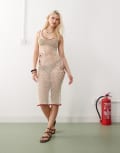 [Reclaimed Vintage] Reclaimed Vintage Limited Edition hand crochet cut out detail maxi beach dress in cream-White M Cream