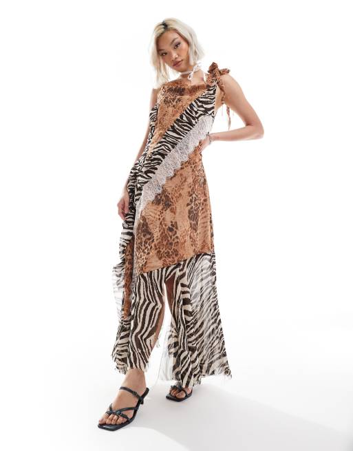 Reclaimed Vintage – Limited Edition – Leopard- och djurmönstrad klänning med dekonstruerad design