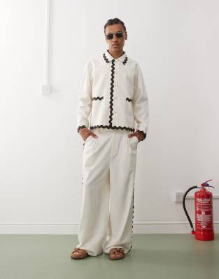 Reclaimed Vintage Limited Edition Linen Blend Pants With Scallop Taping - Part Of A Set-neutral