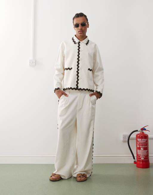Reclaimed Vintage limited edition linen blend pants with scallop taping - part of a set