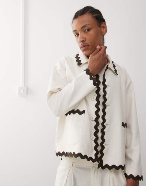 Reclaimed Vintage limited edition linen blend shacket with scallop taping - part of a set - view 1