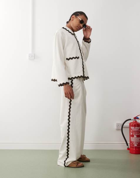 Reclaimed Vintage limited edition linen pants with scallop taping (part of a set) - view 1