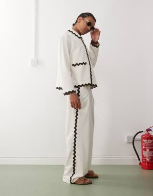 Reclaimed Vintage Reclaimed Vintage limited edition linen trouser co-ord with scallop taping-Neutral