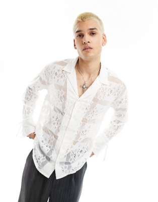 Reclaimed Vintage limited edition long sleeve lace patchwork shirt with ...