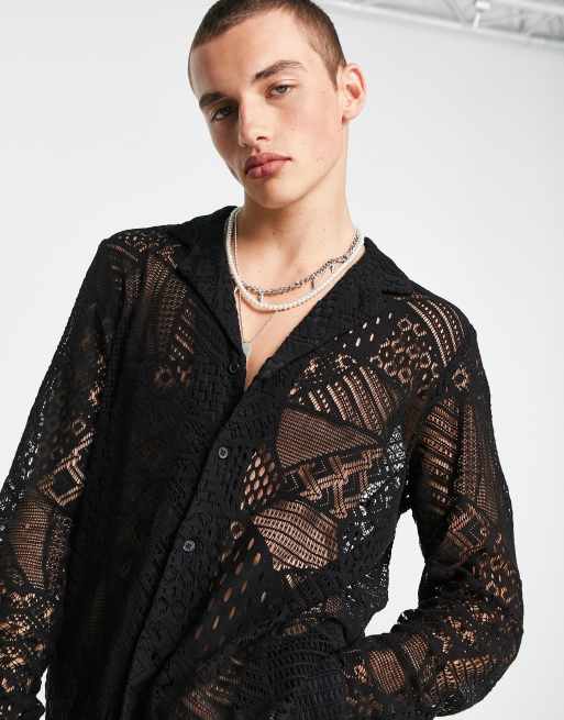 Reclaimed Vintage limited edition long sleeve lace shirt in black | ASOS