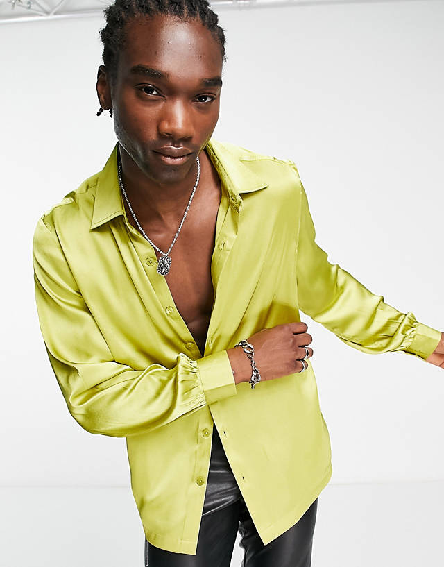 Reclaimed Vintage - limited edition long sleeve satin shirt in lime green