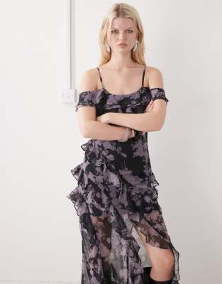 Reclaimed Vintage Limited Edition Maxi Dress With Ruffles And Side Slit In Multi