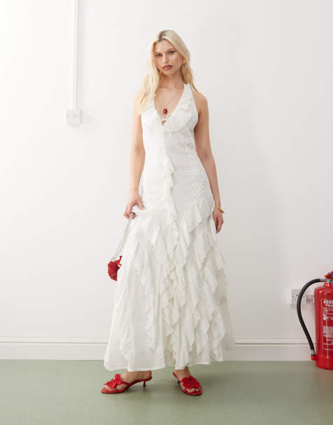 Reclaimed Vintage - Limited Edition - Maxi jurk met ruches en geborduurde details in crème - view 1