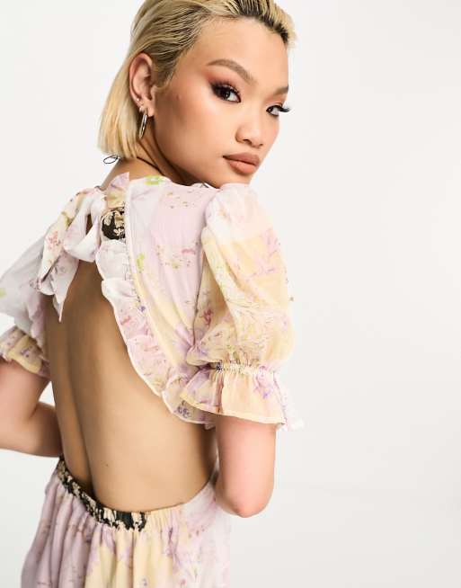 Reclaimed Vintage limited edition maxi ruffle dress with open tie