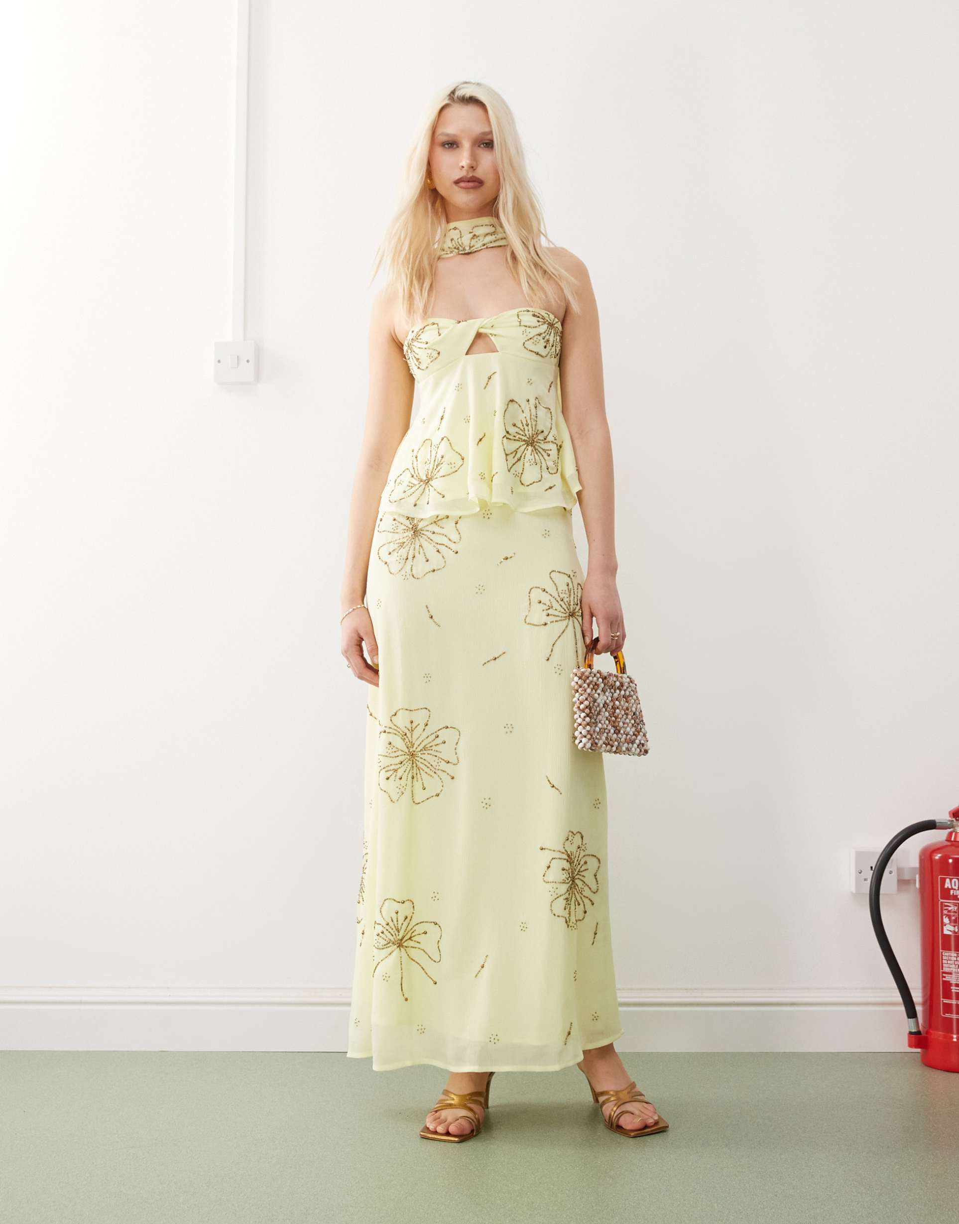 reclaimed vintage limited edition maxi skirt with floral embroidery detailing in yellow