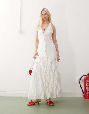 Reclaimed Vintage – Limited Edition – Maxikleid in Creme mit Rüschen-Details und Stickereien - view 1