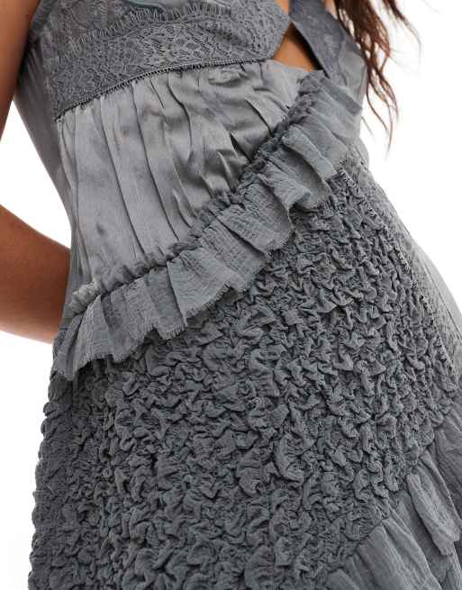Reclaimed Vintage Limited edition midi dress in mixed fabric in gray | ASOS