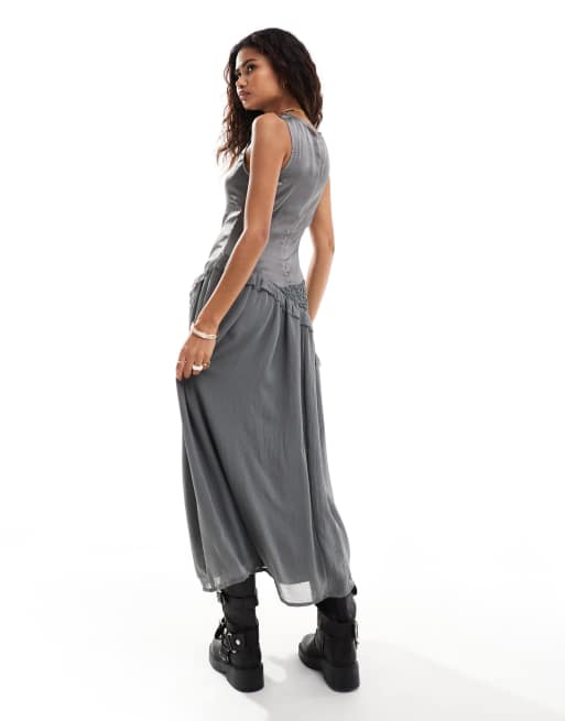 Reclaimed Vintage Limited edition midi dress in mixed fabric in grey ASOS