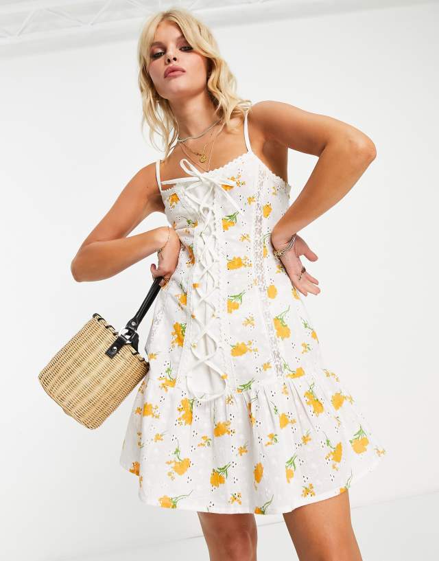 Reclaimed Vintage limited edition mini dress in eyelet with flower embroidery