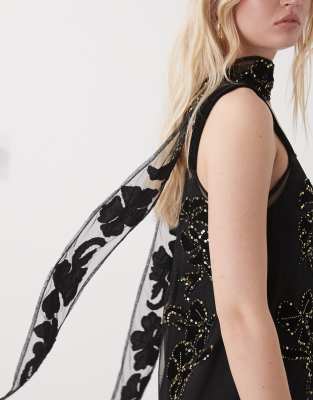 Reclaimed Vintage Limited Edition Mini Shift Dress With Floral Embellishment And Scarf In Multi