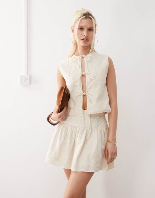 Reclaimed Vintage Limited Edition mini skirt with dropped waist and pearl embroidery co-ord