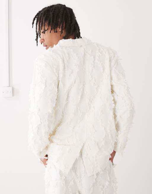 Reclaimed Vintage - Limited Edition - Oversized colbert in crème met rafels, 4 van 4