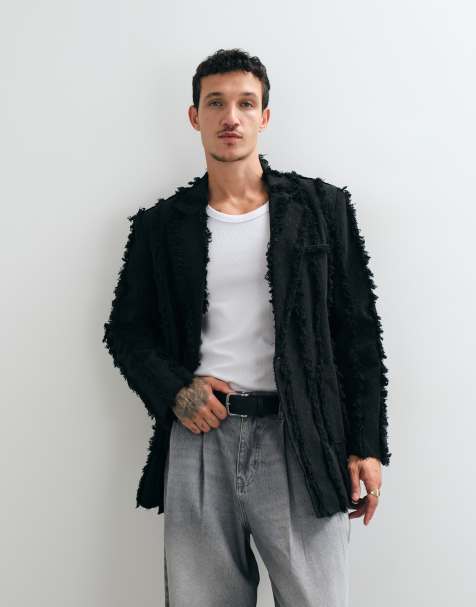Reclaimed Vintage - Limited edition oversized colbert in zwart met rafels, deel van co-ord set - view 1