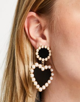 Reclaimed Vintage limited edition oversized heart drop earrings with faux pearl