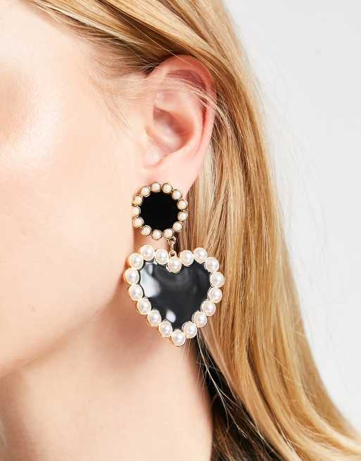 Reclaimed Vintage limited edition oversized heart drop earrings with faux pearl