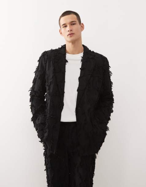 Reclaimed Vintage Limited Edition oversized suit jacket co-ord in black with fraying - view 1