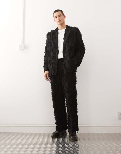 Reclaimed Vintage Limited Edition oversized suit jacket co-ord in black with fraying, 2 of 5
