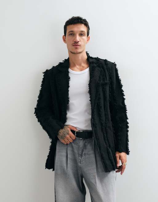 Reclaimed Vintage Limited Edition oversized suit jacket co-ord in black with fraying, 1 of 5