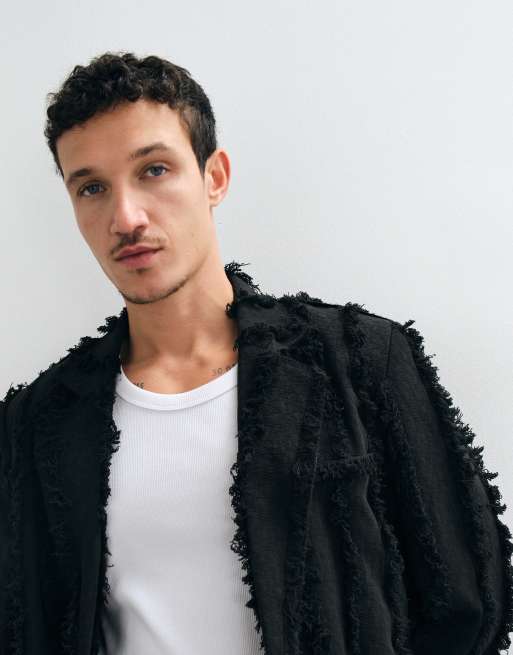 Reclaimed Vintage Limited Edition oversized suit jacket co-ord in black with fraying, 3 of 5