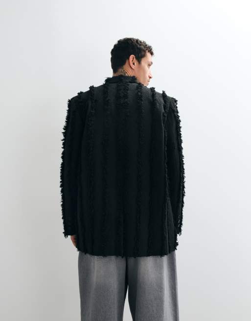Reclaimed Vintage Limited Edition oversized suit jacket co-ord in black with fraying, 4 of 5