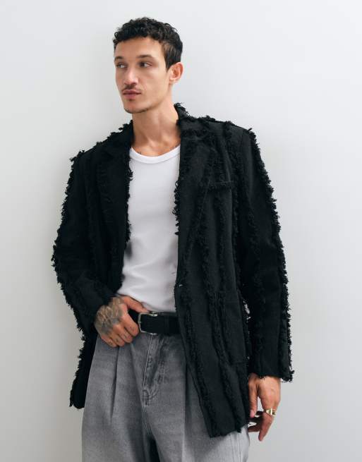 Reclaimed Vintage Limited Edition oversized suit jacket co-ord in black with fraying, 5 of 5