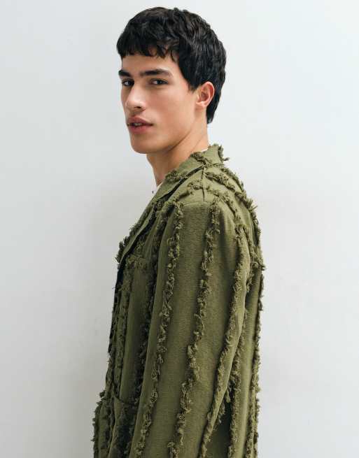 Reclaimed Vintage Limited Edition oversized suit jacket co-ord in olive with fraying, 5 of 5