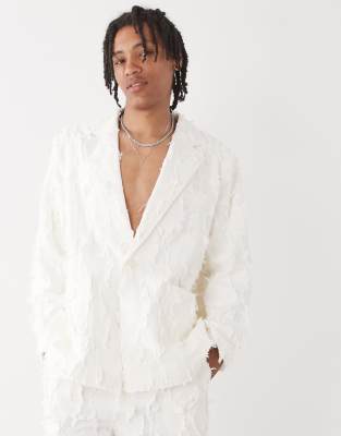 Reclaimed Vintage Limited Edition oversized suit jacket in cream with fraying - view 1