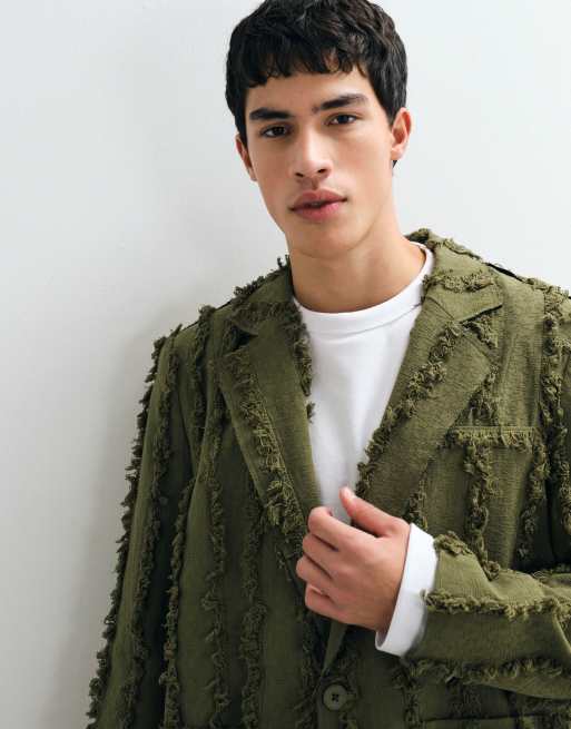 Reclaimed Vintage Limited Edition oversized suit jacket set in olive with fraying, 1 of 5