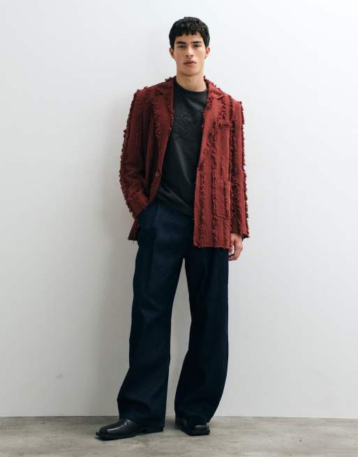 Reclaimed Vintage Limited Edition oversized suit jacket set in russet with fraying, 4 of 5
