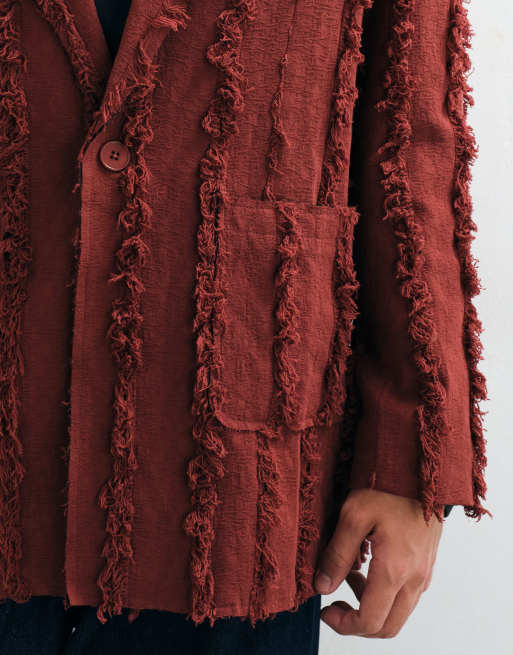 Reclaimed Vintage Limited Edition oversized suit jacket set in russet with fraying, 5 of 5