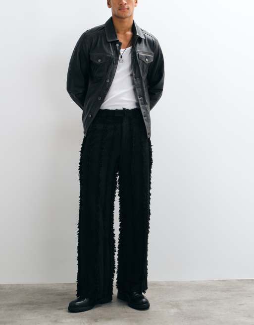 Reclaimed Vintage Limited Edition oversized suit pant co-ord in black with fraying, 1 of 5