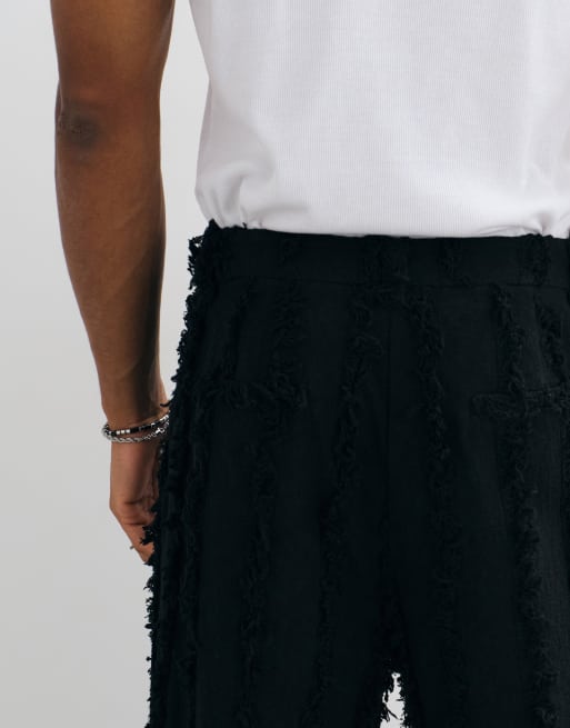 Reclaimed Vintage Limited Edition oversized suit pant co-ord in black with fraying, 4 of 5
