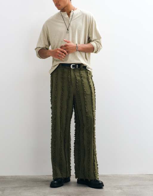 Reclaimed Vintage Limited Edition oversized suit pant co-ord in olive with fraying, 1 of 5