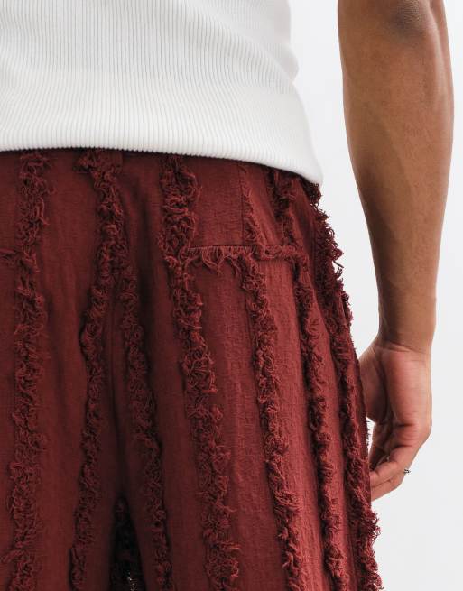 Reclaimed Vintage Limited Edition oversized suit pant co-ord in russet with fraying, 3 of 5