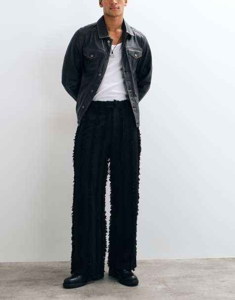 Reclaimed Vintage Limited Edition oversized suit trouser co-ord in black with fraying - view 1