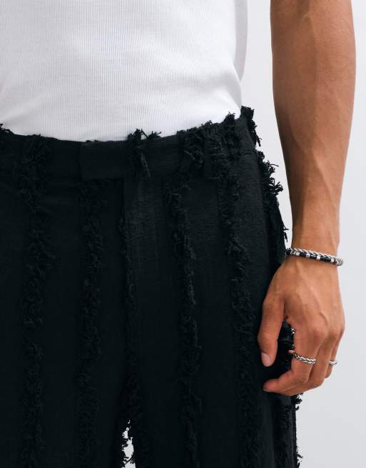 Reclaimed Vintage Limited Edition oversized suit trouser co-ord in black with fraying, 3 of 5