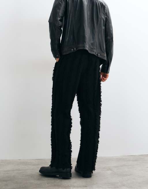 Reclaimed Vintage Limited Edition oversized suit trouser co-ord in black with fraying, 5 of 5