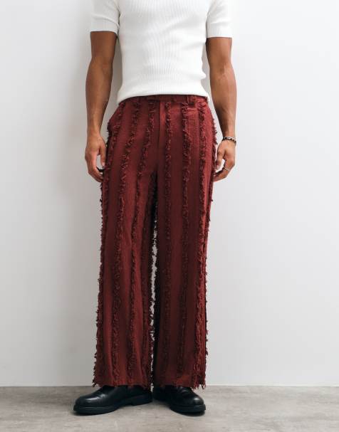 Reclaimed Vintage Limited Edition oversized suit trouser co-ord in russet with fraying - view 1