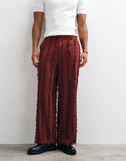 Reclaimed Vintage Limited Edition oversized suit trouser co-ord in russet with fraying, 1 of 5