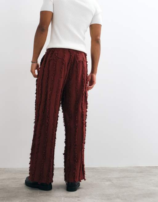 Reclaimed Vintage Limited Edition oversized suit trouser co-ord in russet with fraying, 5 of 5