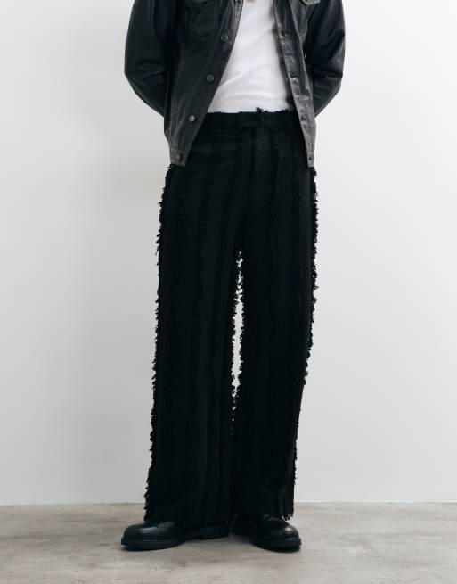 Reclaimed Vintage Limited Edition oversized suit trouser set in black with fraying, 2 of 5