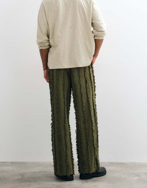 Reclaimed Vintage Limited Edition oversized suit trouser set in olive with fraying, 5 of 5